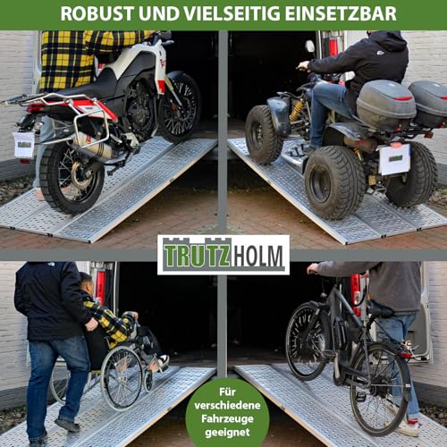 DREIBREIT by TRUTZHOLM 2-Fach klappbar Alu Auffahrrampe 215 cm Tragkraft 1020 kg gelocht Quadrampe Verladerampe grau