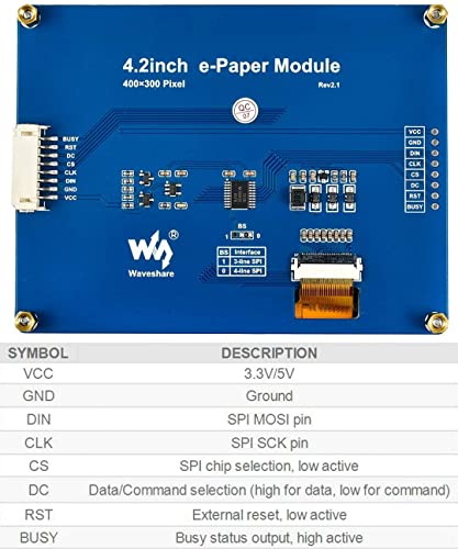 Image of Waveshare 4.2inch E-Ink Display Module Communicating via SPI Interface 400x300 Resolution E-Paper with Embedded Controller for Raspberry Pi /iDUINO /Jetson Nano /Ard /Nucleo