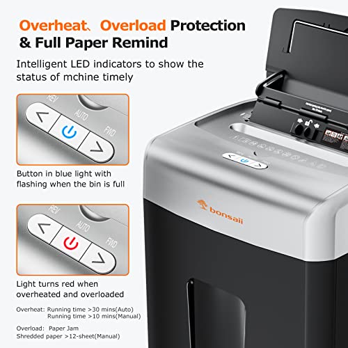 Bonsaii Office Paper Shredder, 110-Sheet Autofeed Heavy Duty Paper Shredder, 30 Minutes Micro Cut Home Office Shredders With 4 Casters, P-4 Security Level&6.1 Gallon Large Bin (C233-B) #TOP4