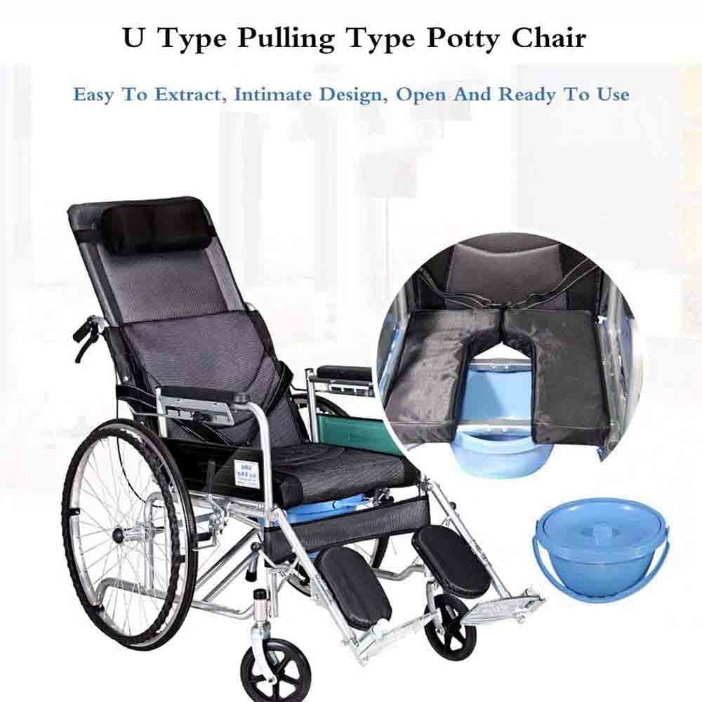 Sedia a rotelle pieghevole in alluminio leggero, sedia a rotelle reclinabile, multifunzione, completamente reclinabile, piatta, con comodo e tavolo da pranzo