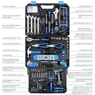 Cassetta Attrezzi Completa Elettriche: DEKO 238 Pezzi con Trapano a Batteria 12V, Valigetta Attrezzi con Set Completo di Punte, Blu