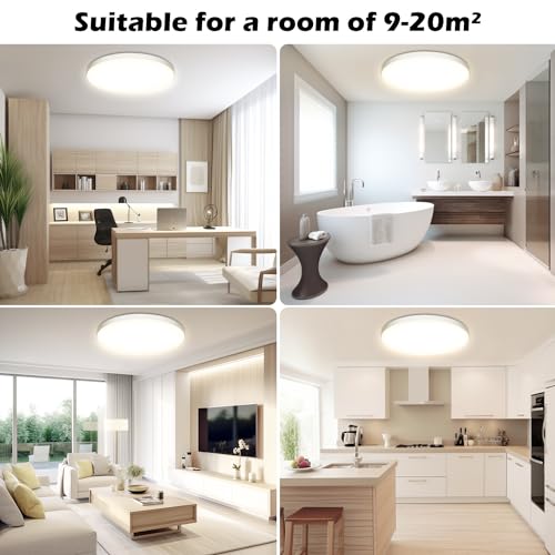 Deckenlampe LED Deckenleuchte Ø28cm 24W, 4000K, 2000LM, IP44 Wasserfest Rund Badezimmer Lampe, Badlampe Decke Küchenlampen Modern Schlicht Weiß Ultra Dünn Ideal für Bad/Balkon/Keller/Schlafzimmer/Flur