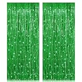 2 Pack 3.2ft x 8.2ft Green Foil Fringe Curtain, Metallic Tinsel Foil Fringe Rain Curtain Streamers Photo Backdrop for St Patricks Day Decorations Birthday Christmas Jungle Safari Tropical Party Decor