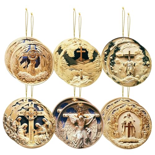 12 colgantes de madera hechos a mano para colgar en Navidad, accesorios para el hogar y uso en belén, decoración de Navidad