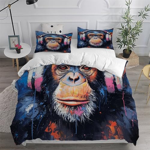 Linge de lit microfibre singe imprimé 3D avec zip pratique - 6