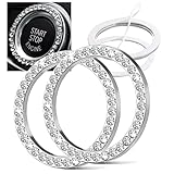 2pcs Bling Car Engine Start Button Cover Diamond Crystal Push Start Stop Button Ring Sparkly Bling Ignition Button Cover Rhinestone Keyless Ignition Ring Universal Car Accessories (Silver)