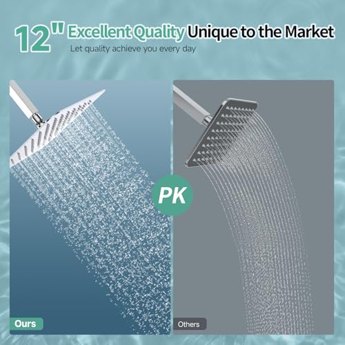 Image of SR SUN RISE Luxury 12 Inch Large Square Stainless Steel Shower Head High Pressure Rainfall Showerhead Ultra Thin Water Saving Polished Chrome