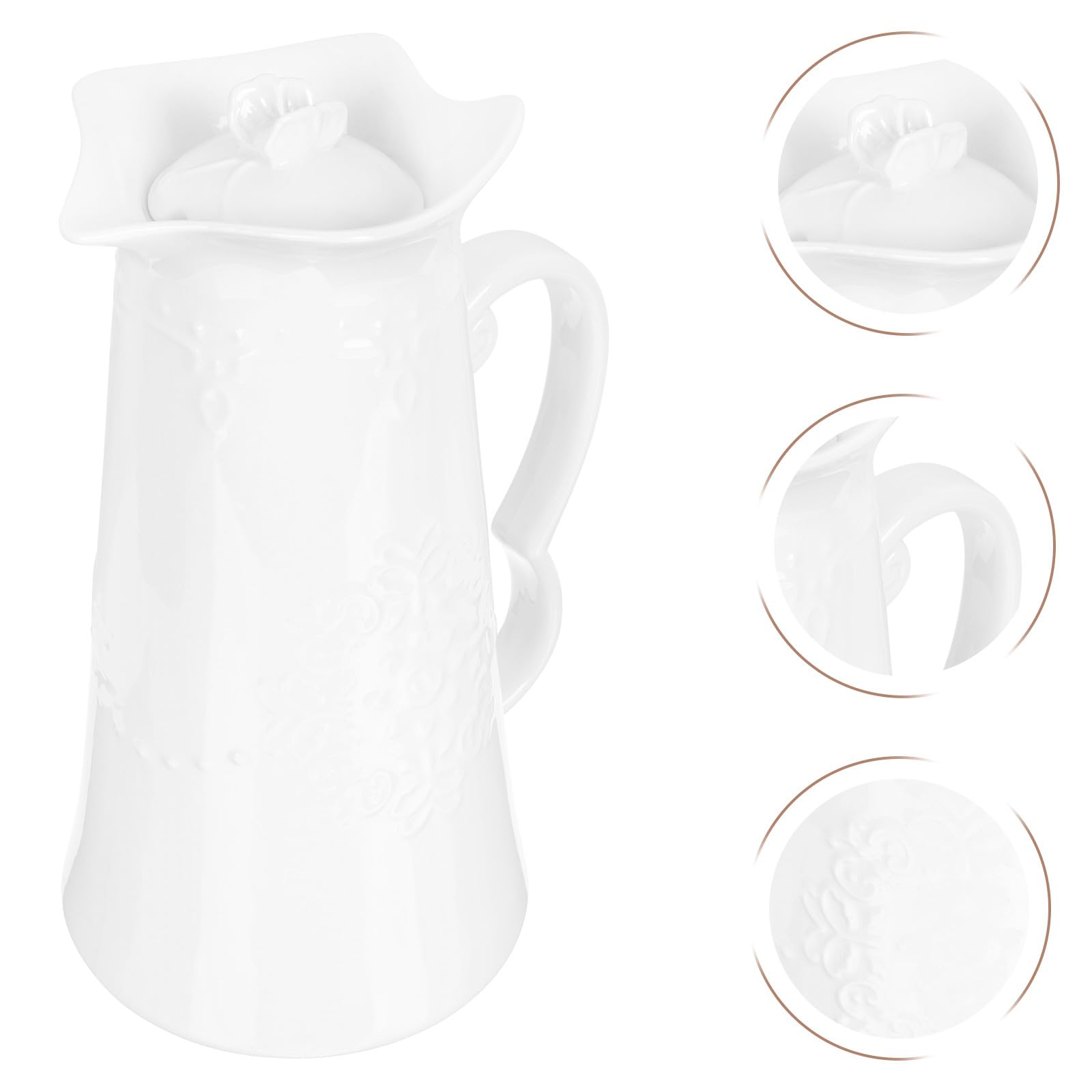 Pichet en Céramique Blanc 1300ml pour Bière et Lait Couvercle Élégant Simple pour Fête Piscine ou Usage Domestique