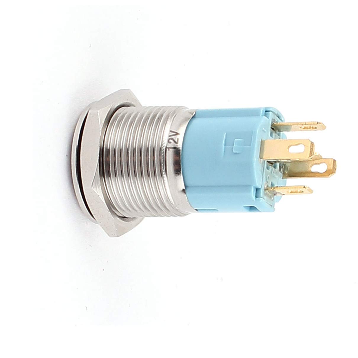 Aexit 12V 16mm Wall Switches Dia Blue LED Angle Eyes Momentary Metal Switches Pushbutton Switch