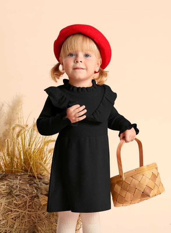 Miniatura 2 de BesserBay Vestido de punto acanalado con ribete de volantes para niñas de 6 meses a 6 años