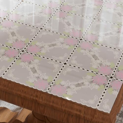 1.0mm Lace PVC Table Protector ? Decorative Clear Vinyl Table Mat for Scratch Concealment ? Waterproof, Wipeable Floral Surface 