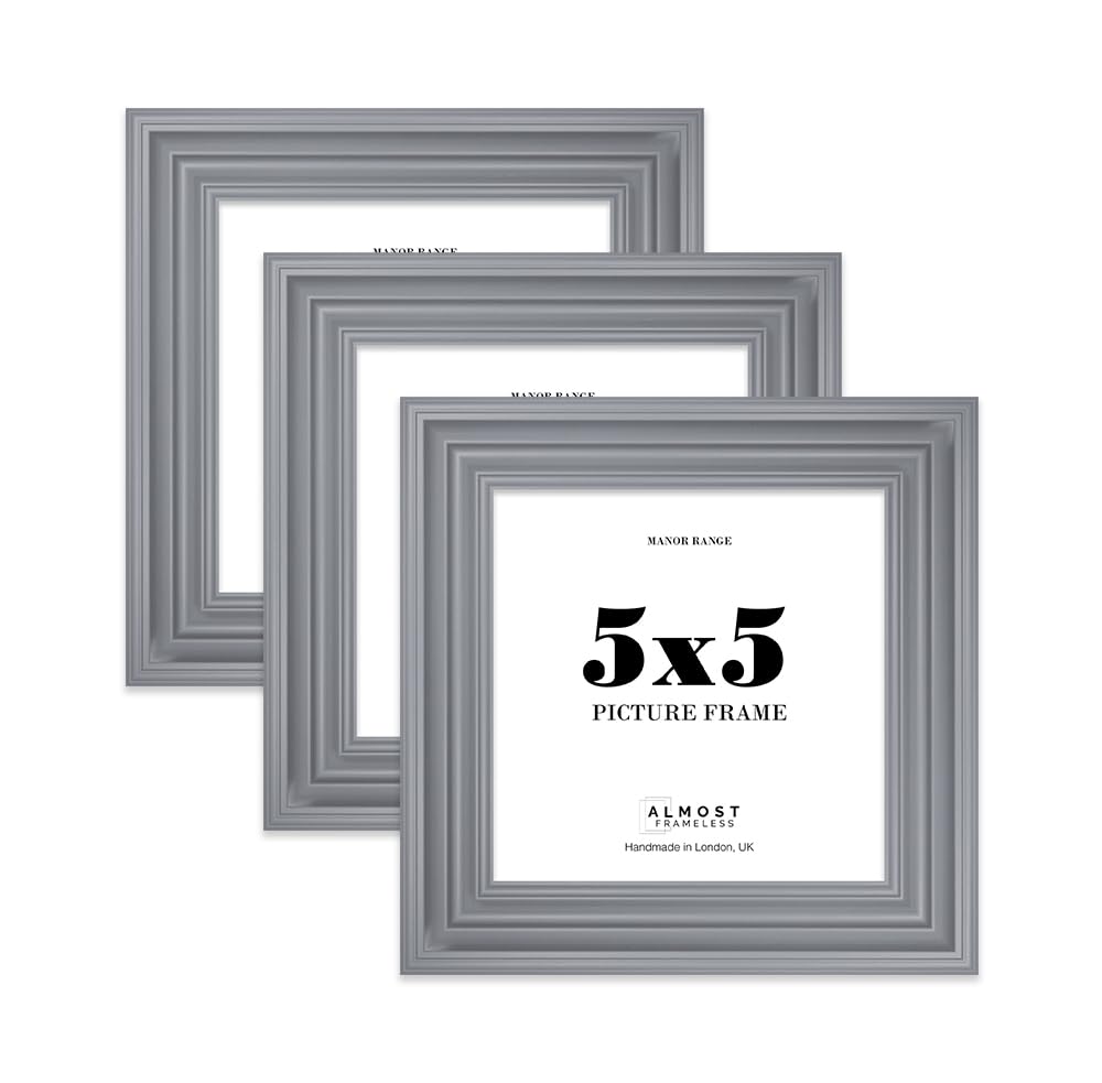 5x5 Picture Frame, Display 5x5 Pictures (12.7 x 12.7cm) - Scandi Grey Refined 42mm Edge Classic Interior Design Décor - 3 Pack — image 1