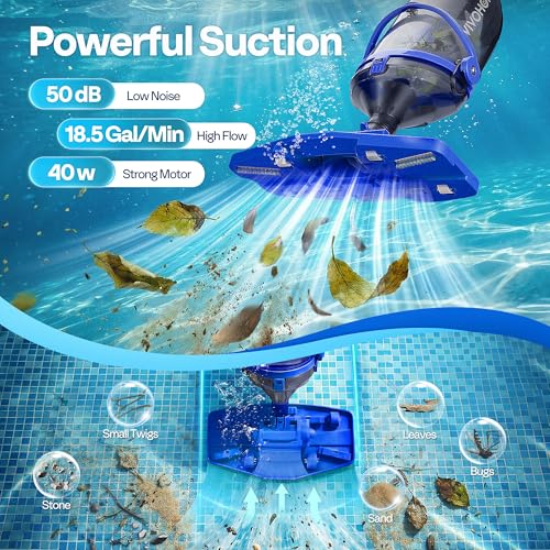 Image of VIVOHOME 40W Handheld Pool Vacuum18.5GPM Suction Long-Run 60min Battery | Cordless Pool Cleaner Powerful Motor Adjustable 9.12FT Pole for Above Ground & In-Ground Pools, Spas - Blue