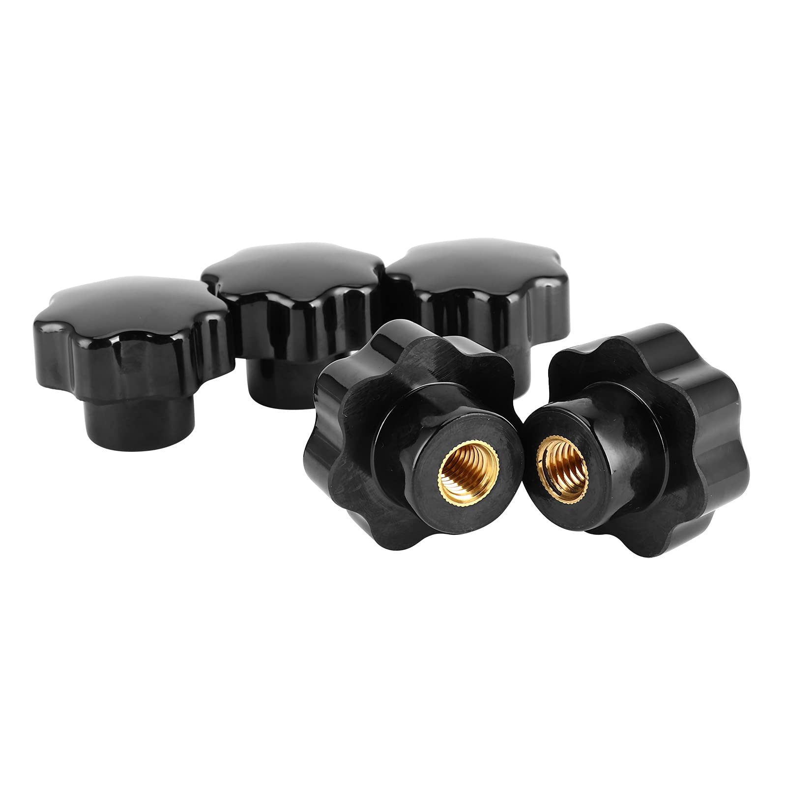Respicefinem 5Pcs Nuts Knob Grip Handles 7Star with 10mm Brass Core for Industrial Equipment Tool Featuring Injection Technology Smooth Engineering Plastic Handle and Good (M10*40 (no Through Holes))