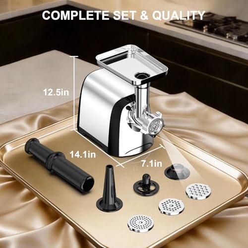Image of Electric Meat Grinder, 2600W Max 3-IN-1 Heavy Duty Sausage Stuffer with Sausage tube & Kubbe Kit, 3 Grinding Plates 2 Blades for Home Kitchen & Small Commercial Use, Stainless Steel