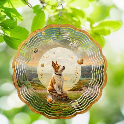 365CUSGIFTS Easter Dog Wind Spinner, St Patricks Day Decorations Gifts for Women, 3D Hanging Wind Spinners for Outdoor & Indoor Decor, 12 Inch Metal Wind Spinner for Garden Yard Home Ornament