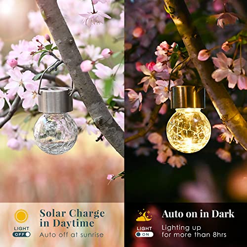 Solpex Hanging Solar Lights Outdoor, 8 Pack Decorative Cracked Glass Ball Light, Solar Powered Waterproof Globe Lighting, Hanging Globe Solar Lights For Garden, Yard, Patio, Lawn, Flower Bed #TOP4