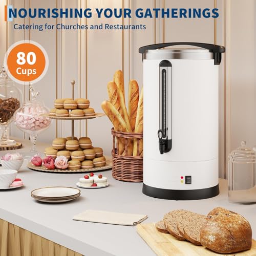 Image of 80-Cup (12l / 3.2 Gallon) Commercial Coffee Urn - Stainless Steel Electric Hot Beverage Dispenser with Double-Wall Insulation, Ideal for Weddings, Parties, Catering, and Buffets