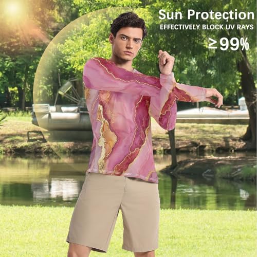 Marble Rose Gold Hot Pink Men's Rash Guard Elastic Elasticity Men's Sun Shirt Long Sleeve Running4