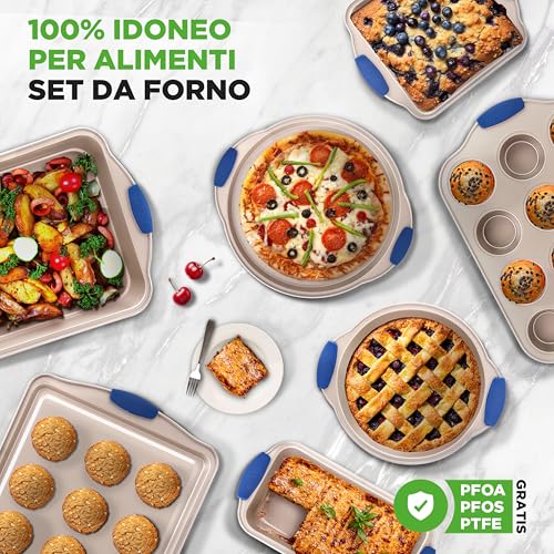 NutriChef Set 10 Pezzi Teglie Forno Antiaderenti in Acciaio al Carbonio con Manici in Silicone, Teglie da Forno per Pizza, Pane, Dolci, Torta, Biscotti, Stampo Muffin e Stampo Plumcake - immagine 6