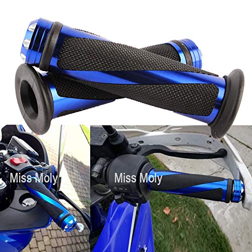 Puño de Manillar Moto, Universal 7/8" Puño Aluminio de Motocicleta Manillar (Azul)
