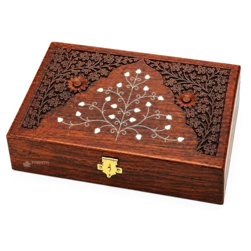 Image of Exquisitely Hand Brass-Filled Wooden OM Box for Good Luck| Jewellery Box (11X7 Inches, Crown)