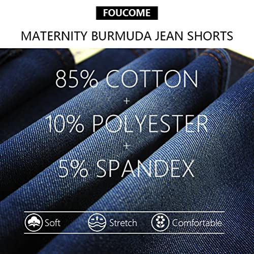 Foucome Women's Materntiy Denim Shorts Over The Belly Comfy Stretch Bermuda Jeans Shorts(Dark Blue, M) #TOP3