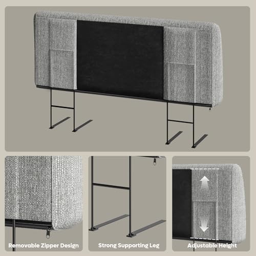 Image of Pinmoco 4.7 inch Headboard Only for Queen Size Bed, No Drill Needed, Gray | 5-Min Assembly, Upholstered Headboard for 8-14 Inch Mattress, Washable Cover, Perfect for Renters Dorm Kids Pet