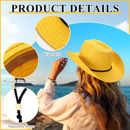 Image of JaGely 15 Pcs Straw Cowboy Hats Wide Brim Summer Hat Women Men Country Accessories for Western Themed Party Concerts Birthday
