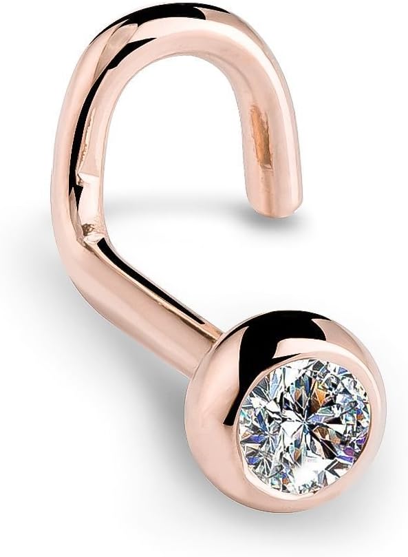 I1 1.5mm 0.015ct. t.w. Diamond Flush Bezel Set Diamond 14K Rose Gold Twist Nose Ring 20G