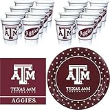 Texas A&M Aggies Party Supplies 48 Piece Officially Licensed University Set: 16 oz. Plastic Beverage Cups, 9' Paper Plates, Luncheon Napkins, Complete Party Supplies for 16 Guests by Westrick
