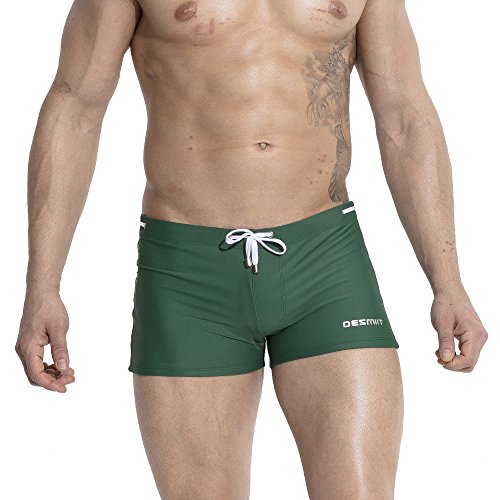 Mens Swim Trunks Nylon Swimwear Compression Swimsuit with Removable Pad