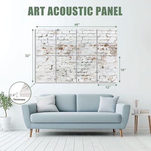 8 Pack Paneles Acústicos Artísticos Absorbentes de Sonido Blanca Gris Ladrillo Líneas Mortero Formas Rectangulares Paneles de Pared Decorativos Auto Adhesivos para Estudio de Grabación Oficina 48"x32" miniatura 2