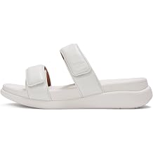 FitFlop Womens F-Mode Go Adjustable Two-Bar Casual Slides w/Microwobbleboard Cushioning, Faux Leather Upper, Flexible Sole
