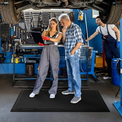 Image of 2 x 3 FT Anti Fatigue Mats Industrial 1 Inch Thick Soft Sponge Ergonomic Mat Durable Heavy Duty Diamond Plate for Standing Non Slip Industrial Grade Floor Mat for Leg & Back Pain (Black)