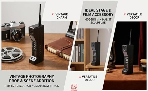 Haofy Brick Cell Phone Ornament, Vintage Cellphone, Retro Old Fashioned Cell Phone Model, Iron Vivid Brick Mobile Phone Model Photography Props for Home Living Room Decor Desktop Decoration(Black) - 1