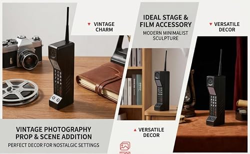 Haofy Brick Cell Phone Ornament, Vintage Cellphone, Retro Old Fashioned Cell Phone Model, Iron Vivid Brick Mobile Phone Model Photography Props for Home Living Room Decor Desktop Decoration(Black)