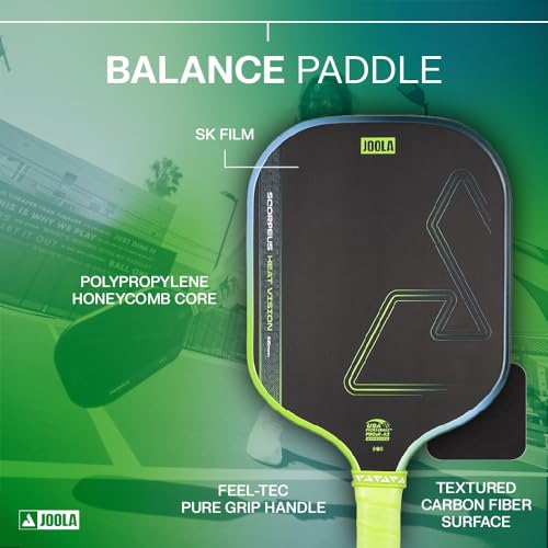 Image of JOOLA SCORPEUS Heat Vision 16mm Pickleball Paddle - Standard Shape - Textured Carbon Fiber Surface for Spin - SK Film for Reduced Vibration - USAP Approved - NFC Chip Enabled