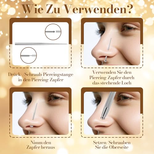 7 Stück Piercing Set, Piercing Taper Insertion Wechselhilfe, Piercing Zubehör Für Ohr Und Nase Piercing Einführhilfe Nadel, Zum Gewindelosen Einschieben von Tragus Helix Lippe Nase Knorpel