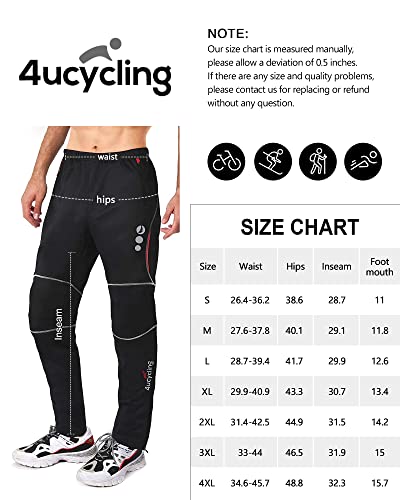 4ucycling Men's Mountain Bike Pants, Thermal Fleece Winter Cycling Windproof Running Pants for Cold Weather Riding Hiking