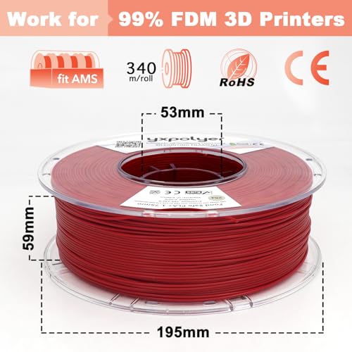 Image of YXPOLYER PLA Filament Food Grade 1.75mm 1kg for 3D Printing, PLA+ 3D Printer Filament with Transparent AMS-Compatible Filament Spool, Brick Red