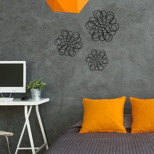Ferraycle 3 Pieces Metal Wall Art Metal Flower Wall Sculpture Metal Flower Wall Art For Home Bedroom Living Room Bathroom Kitchen Office Garden Hotel Wall Decoration, 3 Sizes (Black) #TOP6