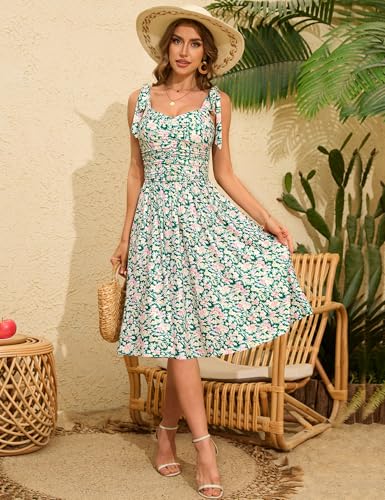 Image of Kranda Women 2026 Summer Casual Spaghetti Strap Sundress V Neck Sleeveless Flowy Boho Floral Midi Dress with Pockets