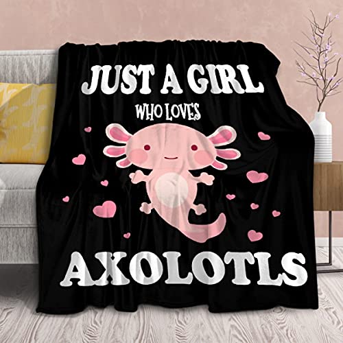 Image of Axolotl Blanket Gift for Girls Women Lightweight Throws-Just A Girl Who Loves Axolotls Plush Cute Animals Fish Decor Kids Quilt Kawaii Soft Flannel Blankets for Couch Bed Chair-50x60 Inches