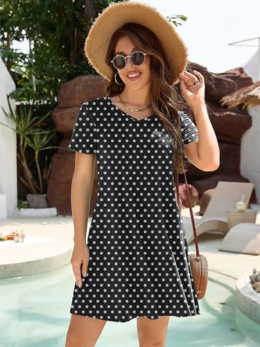 Image of KORSIS Dresses for Women Casual T-Shirt Summer Short Sleeve Loose Comfy Dress Swing Flowy Beach Vacation Sundress with Pocket