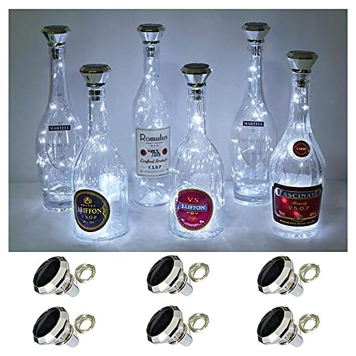 Cynzia Solar Wine Bottle Lights, 6 Pack 20LED Solar Powered Diamond Cork Lights, Waterproof Outdoor Fairy String Light for Garden, Patio, Party, Wedding, Holiday Decor (Cold White)