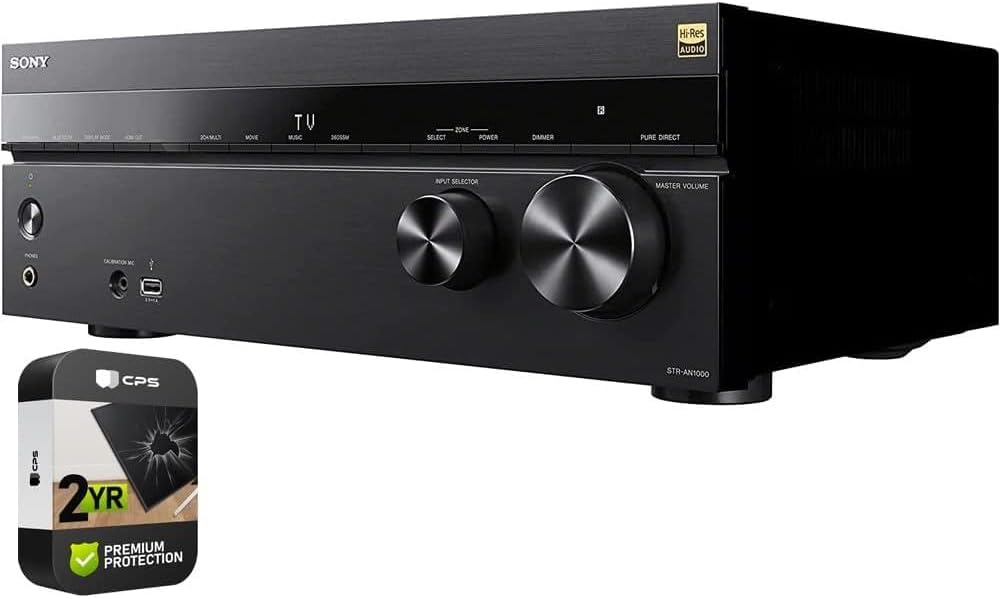 Sony (Refurbished) STR-AN1000 7.2 Channel Home Theater 8K A/V Receiver Bundle with 2 YR CPS Enhanced Protection Pack (Renewed)