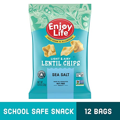 Enjoy Life Sea Salt Lentil Chips, Dairy Free Chips, Soy Free, Nut Free, Non Gmo, Vegan, Gluten Free, 0.8 Oz Each (12 Bags), White #TOP2