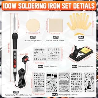 60Pcs Electronic Soldering Kit, 100W Pyrography Kit Wood Burning Pen with Adjustable Temperature 180 to 520 30Pcs Pyrography Tips 5Pcs Wood Carving Tool Wood Burning Kit for Wood Engraving DIY