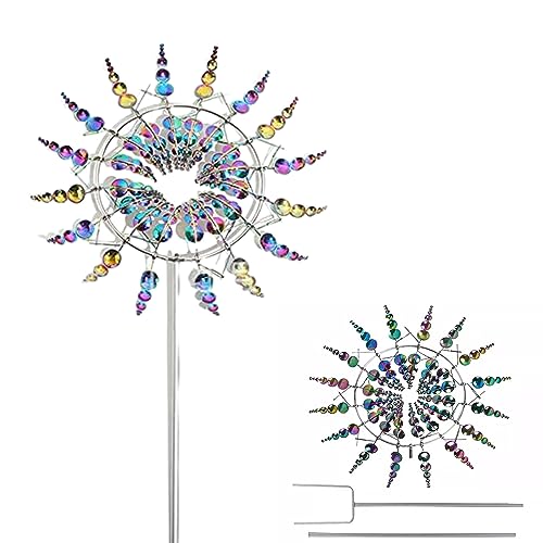 Decoroca Girandola A Vento In Metallo Per Giardino – 127 Cm, Rame, Doppio Rotore 360°, Decorazione Cinetica Da Esterno Con Fiori Blu - 2